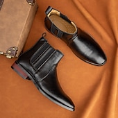 お買い得  チェルシーブーツ-メンズブラウンフェイクレザーチェルシーブーツ - スタイリッシュなスリッポンデザイン、快適で多用途、フォーマルやスマートカジュアルなシーンに最適