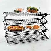 זול מתלי אחסון-מדף קירור מתקפל משודרג בן 3/4 קומות עם עיצוב מתכוונן של 3 מצבים, ניתן לערום, צלייה, בישול וייבוש, מדף קירור תיל לאפייה, עוגיות, עוגה, צלייה וצלייה על האש