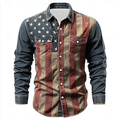 Férfi Amerikai amerikai zászló Hazafias Ing Nyugati ing Hosszú ujj Vintage Retro Hétköznapi Szabadság Munkaruha Tavasz Ősz Térfogatcsökkenés Elöl két zseb Vászonszerű ing Gombolható ingek Medence olcso férfi nyugati ingek-Férfi Amerikai amerikai zászló Hazafias Ing Nyugati ing Hosszú ujj Vintage Retro Hétköznapi Szabadság Munkaruha Tavasz Ősz Térfogatcsökkenés Elöl két zseb Vászonszerű ing Gombolható ingek Medence