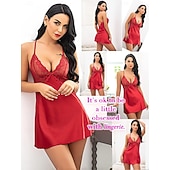 baratos Presentes-Camisola Babydoll Lingerie Vestido de Malha e Renda Roupa Noturna Fancy para Adultos Novo Ano Festa de Casa Presente de Dia dos Namorados para Ela