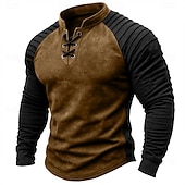 baratos camisetas básicas-Homens Camiseta Camisa Henley Manga Longa Colarinho Chinês Outono Inverno Primavera &amp; Outono Bloco de cor Vintage Diário Casual Cordões Ao ar livre Casual Roupa Esportiva Marron Escuro cáqui Cinzento