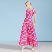 Χαμηλού Κόστους Πρότυπη Αίθουσα Χορού-Γυναικείο φόρεμα χορού με πουά και έξω τους ώμους - φόρεμα σε γραμμή Α για διαγωνισμούς, λάτιν και χορευτικές εκδηλώσεις - ροζ &amp;λευκό