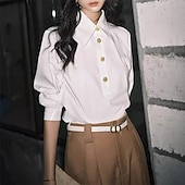 Damen Hemd Einfarbig Einfach Elegant Täglich Stilvoll Langarm Hemdkragen Normale Oberteile Arbeit Ausgehen Semi-Formal Knöpfe Weiß Frühling Herbst preiswerte Elegante Oberteile-Damen Hemd Einfarbig Einfach Elegant Täglich Stilvoll Langarm Hemdkragen Normale Oberteile Arbeit Ausgehen Semi-Formal Knöpfe Weiß Frühling Herbst