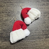 abordables Anillos de mujer-Pendientes navideños de punto con gorro de Papá Noel: bonitos pendientes colgantes navideños rojos y blancos para mujeres y niñas.