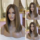 abordables Pelucas delanteras del cordón de cabello natural-Peluca Cabello humano remy Cierre 5x5 Cierre 4x13 Cabello Brasileño Recto Marrón Castaño rojizo Bob corto Mujer Densidad 130% 150% Cabello Ombre Pelo reflectante / balayage Entradas Naturales Sin cola