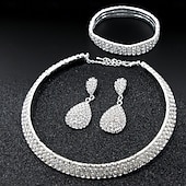 economico Collana da donna-set di gioielli di lusso in argento con strass: collana, bracciale e orecchini con cristalli scintillanti a goccia per donna