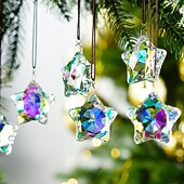 baratos Ornamentos-Conjunto de 6 enfeites de Natal em vidro transparente facetado em formato de estrela, ideais para centros de mesa, captadores de luz solar e decoração de cristal para árvores de Natal, janelas,