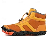 billiga Vinter- och snöstövlar-Orange och bruna vattentäta vandringskängor för män med pälsfoder – slitstarka och snygga skor för julens utomhusäventyr och vintervandringar