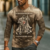  Pánská křížová templářská T tričko dlouhý rukáv T tričko 3D tisk crew neck tričko módní základní volnočasové denní ulice hnědé zelené šedé letní jarní oblečení