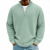 abordables Polo clásico para hombre-Hombre Camisetas polo con diseño de gofre Con Texturas Casual Exterior Zip Cremallera de un cuarto Manga Larga Moda Moderno Color sólido Plano De Punto Otoño invierno Otoño Primavera &amp; Otoño Ajuste