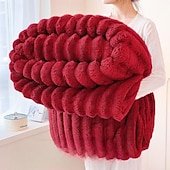 זול שמיכות וכיסויים-שמיכת פרווה ארנבת יוקרתית בצבע אחיד עבה וחמה קטיפה חלבית לזרוק שמיכת קטיפה רכה ונעימה למיטה במשרד