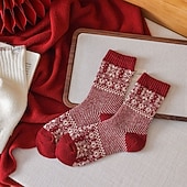 Недорогие Носки-Women's Crew Socks Thick Winter Warm Socks Christmas Outdoor Holiday Plaid Polyester Basic Classic Casual Elastic Warm 1 Pair