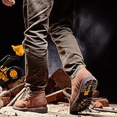 cheap Work Boots-Men's Yellow Faux Leather Work Safety Boots with Shock-Absorbing Sole and Steel-Toe Protection, Durable Construction Boots for Outdoor Labor and Industrial Work