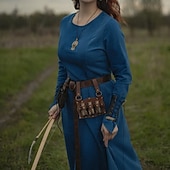 cheap Dresses-Retro Vintage Medieval Renaissance Dress Cosplay Costume Tunic Dress Viking Ranger Elven Fancy Dress Women's Celtic Viking Halloween Carnival Masquerade Performance Halloween LARP Adults' Dress All