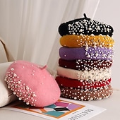 baratos Chapéus de Festa-Chapéus Lã Chapéu de Boina Casamento Feriado Festa de Chá Corrida de cavalos coquetel Elegante Vintage Com Pérolas Capacete Chapéu