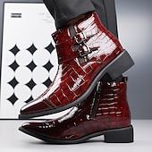 Недорогие Платье ботинки-Мужские коричневые ботинки с двойной пряжкой, верх с тиснением под крокодиловую кожу, стильный формальный дизайн для деловых встреч, свадеб и особых случаев.