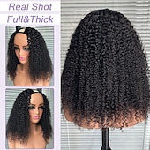 cheap Human Hair Capless Wigs-Afro Kinky Curly Wigs Human Hair with Bangs 180% Density Brazilian Virgin Human Hair Wigs for Women Glueless Wigs Human Hair Machine Made None Lace Front Wigs Natural Color