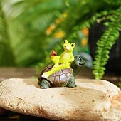 Χαμηλού Κόστους Γλυπτά-1 τεμάχιο δημιουργικό υλικό ρητίνης, διακοσμητικό κήπου με σχήμα βάτραχου και χελώνας, ρητίνη, χαριτωμένο στυλ διακόσμησης κήπου, κατάλληλο για εσωτερική και εξωτερική χρήση