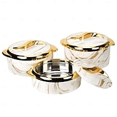 baratos Conjunto de Cozinha-Conjunto de aquecedor de alimentos Touch, 3 peças, caçarola térmica com tampas, recipiente isolado em aço inoxidável para alimentos quentes/frios, utensílio de cozinha antiaderente, revestimento