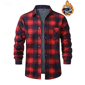 abordables camisas de franela-Hombre Camisa Camisa casual Camisa de franela Camisa de lana Abotonar la camisa Rojo Color Caquí Gris Manga Larga Plaid Diseño Vacaciones Festivos Bolsillo Ropa Poliéster Moda Mantiene abrigado