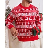 abordables Pull col rond-Homme Pull de Noël Pull de Noël moche Chandails de Noël pull de Noël Pull Côtelé Tricoter Hauts Réguliers Tricoté Chaque Col ras du cou Mode Basique Noël Vacances Vêtement Tenue Automne Hiver Rouge