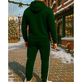 tanie dresy-Święta Męskie Dres 2-częściowy Bluza z kapturem Lounge Bluza zapinana na pełny zamek Pełny zameczek z kieszenią Litera Zestawy odzież Wiosna Ciemnozielony Podróże Bieganie Oddychający Długi rękaw
