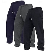 cheap Straight Leg-3Pcs Men's Straight Leg Sweatpants Fleece Trousers Casual Pants Drawstring Elastic Waist Multi-pack Plain Comfort Full Length Outdoor Travel Daily Basic Fashion