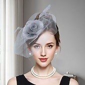 cheap Fascinators-Fascinators Tulle Fedora Hat Wedding Tea Party Horse Race Cocktail Elegant Vintage With Feather Tulle Headpiece Headwear