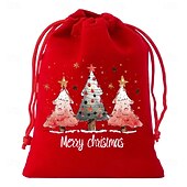 tanie Pakowanie prezentów-7 dużych świątecznych torebek ze ściągaczem - Święty Mikołaj, Wesołych Świąt, czerwony &amp;Zielone upominki na przyjęcie świąteczne z zamknięciem na sznurek, idealne do przechowywania prezentów na Boże