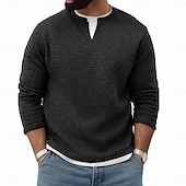 economico T-shirt in maglia waffle-Per uomo Maglietta Waffle Maglietta Manica Lunga Girocollo Scollo a V Primavera Autunno Inverno Elegante Caldo Vacanza Finto due pezzi Allenamento All&#039;aperto Casa Nero Verde chiaro Blu chiaro