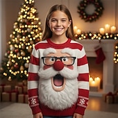 voordelige Kerst Ugly Sweaters voor Kinderen-Kerstmis Voor meisjes 3D Kerstman Gestreept Lelijke kersttrui kerstcadeau Trui Lange mouw 3D-afdrukken Herfst Winter Modieus Feest Kinderen 4-12 jaar Strakke ronde hals Buiten Dagelijks Normale