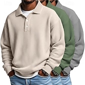 preiswerte Klassisches Poloshirt für Herren-Herren Waffel-Poloshirts Textur Formell Geschäft Klassisch Langarm Mode Einfarbig Einfach 3 Teile Mehrfachpackung Herbst Frühling &amp; Herbst Ganzjahres Lässiger Schnitt 1# 2# 3# 4# 5# 6#