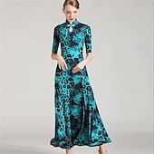 Stílusos, állatmintás, kulcslyuk alakú nyakkivágással és bő szoknyával ellátott társastáncruha táncgyakorláshoz és előadásokhoz olcso Standard táncterem-Stílusos, állatmintás, kulcslyuk alakú nyakkivágással és bő szoknyával ellátott társastáncruha táncgyakorláshoz és előadásokhoz