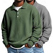 voordelige Klassieke polo voor heren-2 stuks heren wafel poloshirts golf shirt formeel zakelijk klassiek lange mouwen mode effen kleur 2 stuks multi-pack herfst lente &amp;herfst regular fit wit paars blauw wafel poloshirts