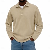 economico Polo classica da uomo-Per uomo Camicia di Velluto a Coste Testurizzato Casuale Sportivo Bavero Manica Lunga Moda Essenziale Tinta unica Bottoni Caldo Autunno &amp; Inverno Vestibilità regolare Nero Blu scuro Blu chiaro Cachi