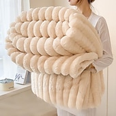 זול שמיכות וכיסויים-שמיכת פרווה ארנבת יוקרתית בצבע אחיד עבה וחמה קטיפה חלבית לזרוק שמיכת קטיפה רכה ונעימה למיטה במשרד