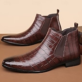 economico Stivali Chelsea-stivali chelsea da uomo in vera pelle sintetica color cuoio con pannelli laterali elastici e finitura liscia, eleganti stivaletti eleganti per lavoro, feste e occasioni formali