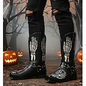 Herren Stiefel Motorradstiefel Retro Halloween Spaziergang Punk Vintage Täglich Party & Abend PU Leder Bequem Rutschfest Warm Mittelstiefel Slipper Schwarz Frühling Herbst Winter preiswerte Reitstiefel-Herren Stiefel Motorradstiefel Retro Halloween Spaziergang Punk Vintage Täglich Party & Abend PU Leder Bequem Rutschfest Warm Mittelstiefel Slipper Schwarz Frühling Herbst Winter