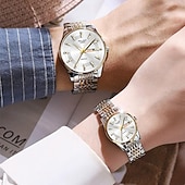 ieftine Ceasuri Quartz-Două ceasuri noi și la modă cu cuarț pentru cupluri - carcasă din oțel inoxidabil, rezistență la apă IPX7, calendar dublu luminescent, dată și afișaj duminică/luni, curea din aliaj - cadou ideal