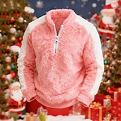economico Felpa con cappuccio in pile-Per uomo Maglia Felpa in pile Felpa con zip corta Nero Rosa Rosso Blu Marrone Colletto Mao Semplice Patchwork Blocco di colore Sport &amp; Outdoor Casuale Quotidiano Natale Streetwear Cool Inverno