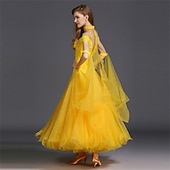 Недорогие Стандартный бальный зал-женское платье для бальных танцев, ярко-розовое, с цветочной аппликацией из страз, многослойной органзы, элегантное, для выступлений на соревнованиях по вальсу, танго, фокстроту