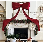 abordables Lazos &amp; Cintas-Lazos grandes de 1,8 m para árbol de Navidad, lazo grande de terciopelo rojo y blanco para adorno de árbol, repisa de ventana, repisa de pared, decoración de interiores, hogar, habitación, fiesta, San Valentín, Navidad.