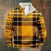 economico Felpe 3D da uomo-Per uomo Maglia Felpa in pile Felpa con zip corta Giallo Verde Mezza zip Geometrico Plaid Zip a un quarto Sport &amp; Outdoor Quotidiano Ferie Poliestere Streetwear Essenziale Casual Autunno Inverno