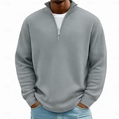 abordables Polo clásico para hombre-Hombre Camisetas polo con diseño de gofre Con Texturas Casual Exterior Zip Cremallera de un cuarto Manga Larga Moda Moderno Color sólido Plano De Punto Otoño invierno Otoño Primavera &amp; Otoño Ajuste