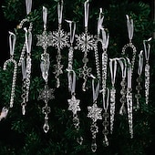 levne Ozdoby-20 ks vánočních křišťálových závěsných ozdob, průhledných akrylových rampouchů a sněhových vloček na vánoční stromeček, vánoční dekorace do domu