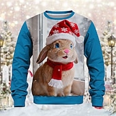 economico Magliette di Natale per Bambini-Natale Unisex Ragazzi Ragazze 3D Grafico Coniglio Felpa Manica Lunga Primavera Autunno Moda Essenziale Bambini 4-12 Anni Girocollo All&#039;aperto Casuale Quotidiano Vestibilità regolare
