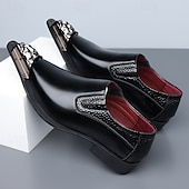 billige Loafers-Brune slip-on pensko i kunstskinn med metalltåhette til herre, elegante fest- og forretningssko