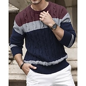 tanie sweter męski sweter-Męskie Sweter sweter Sweter z dzianiny Prążkowany Robić na drutach Zwykłe topy Dzianiny Kolorowy blok Półgolf Moda Podstawowy Urlop Dzienne zużycie Odzież Jesień Zima Biały Czerwony S M L