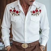 tanie zachodnie koszule męskie-Męskie Kwiatowy wzór Kwiaty Koszula Koszula westernowa Kowbojska koszula Długi rękaw Vintage Retro Codzienny Na zewnątrz Odzież robocza Wiosna Jesień Wieczorne Dwie kieszenie z przodu Koszula z lnu