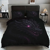 abordables Ensembles de housse de couette-Parure de lit 3 pièces en duvet motif dragon noir et violet pour grand lit, housse de couette en peluche courte douce avec 2 taies d'oreiller – Literie de chambre d'hôtel, confortable &amp; confortable